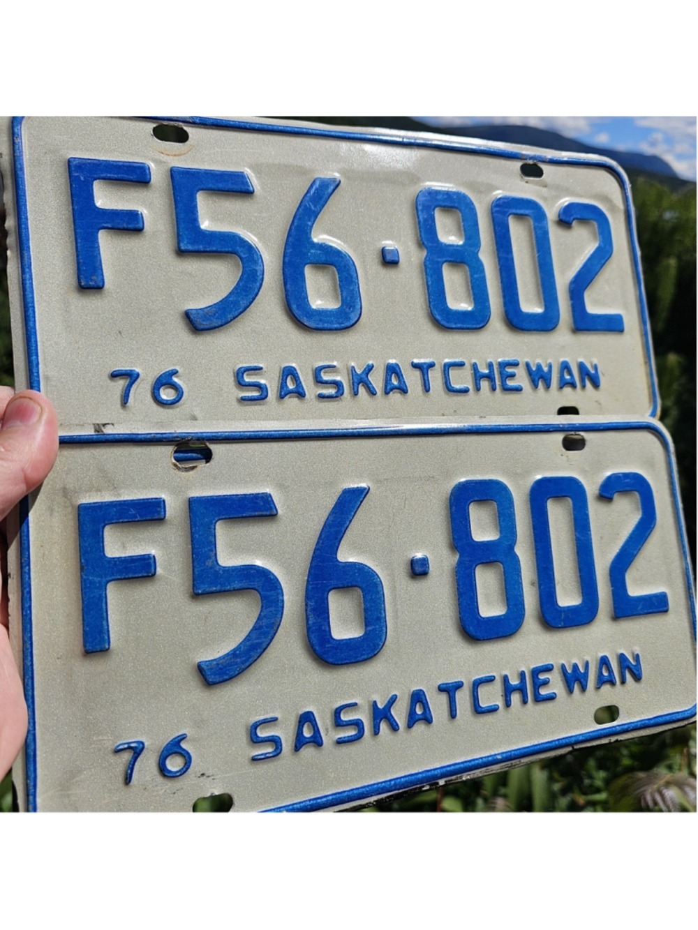 1976 Saskatchewan Farm Vehicle License Plates Pair F56-802 Vintage Canada